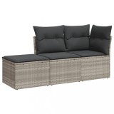 Set canapele de gradina cu perne, 3 piese gri deschis poliratan