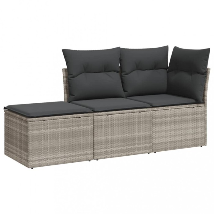 Set canapele de gradina cu perne, 3 piese gri deschis poliratan