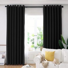 Draperie din catifea blackout cu inele auriu antic, Madison, 150x270 cm, densitate 700 g/ml, Deep Black, 1 buc