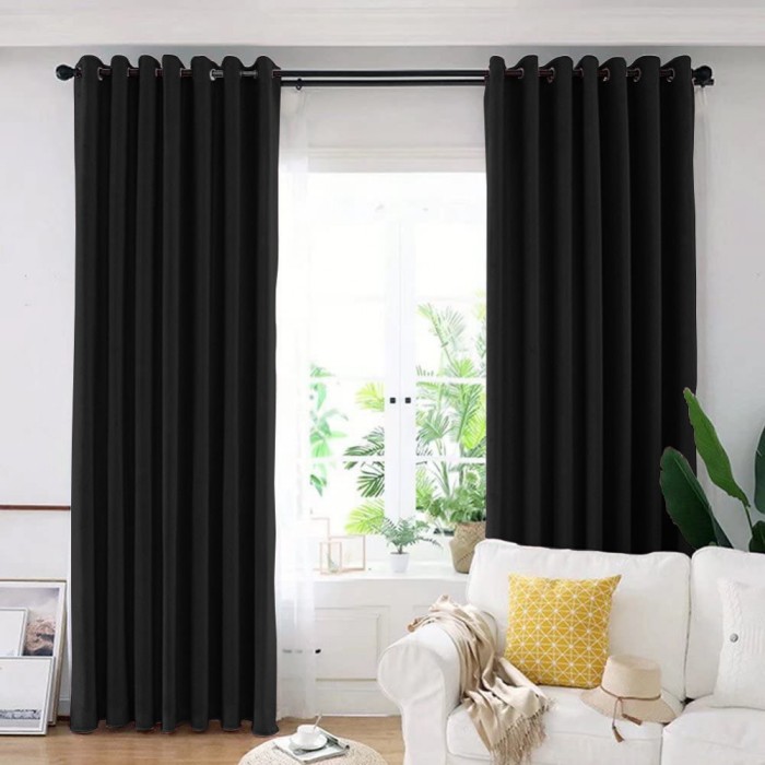 Draperie din catifea blackout cu inele albe, Madison, 150x245 cm, densitate 700 g/ml, Deep Black, 1 buc