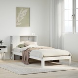 VidaXL Pat cu bibliotecă fără saltea, alb, 100x200 cm, lemn masiv pin
