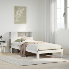 vidaXL Pat cu bibliotecă fără saltea, alb, 100x200 cm, lemn masiv pin 3322541