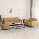 vidaXL Set de canapele, 3 piese, maro, catifea