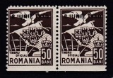 ROMANIA 1929 TIMBRE DE SERVICIU TIMBRU OFICIAL VULTUR CU STEAG SI STEME EROARE 50 BANI BRUN PERECHE NEDANTELATA ORIZONTAL STARE MNH