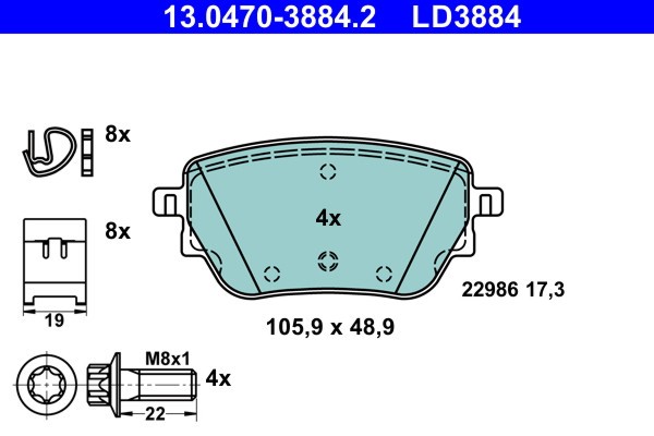ATE 13.0470-3884.2 ATE Ceramic set placute frana,frana disc