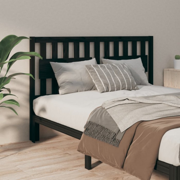 vidaXL Tăblie de pat, negru, 155,5x4x100 cm, lemn masiv de pin 818579