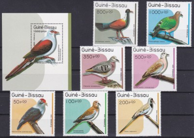 DB1 Fauna Pasari Porumbei Guineea Bissau 7 v. + SS MNH foto