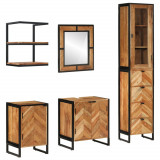 Set mobilier de baie, 5 piese, fier si lemn masiv de acacia