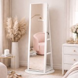 Oglinda de podea SONGMICS cu rotire 360&deg;, LED si spatiu pentru bijuterii