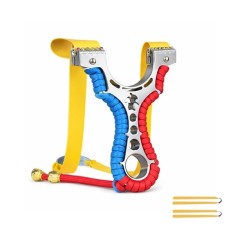 Praștie multifunctionala, DEPOX&reg;, metal, 2 elastice de rezervă, rosu/albastru, 11 cm
