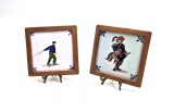 2 placi ceramice Royal Tichelaar MAKKUM pictate policrom manual sec XIX decor