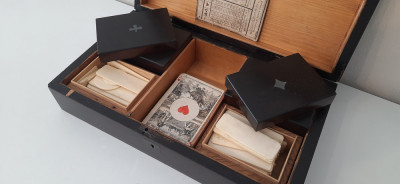 Joc de carți cu jetoane &amp;icirc;n cutie originală, Olanda, &amp;icirc;nceputul secolul XIX foto