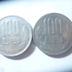 2 Monede 100 lei 1992 si 1993 , cal. buna-f.buna