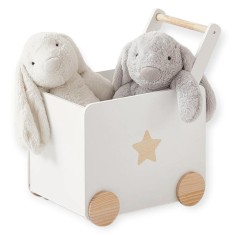 Cutie pentru jucarii GINGER HOME cu ro?i, lemn, alb, 38x45x54 cm foto