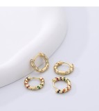 Cumpara ieftin Cercei Creole Huggies din Argint 925 Placat cu Aur , Model Chunky Texturat cu Zirconiu (Variante: Rainbow Crystal Clear)