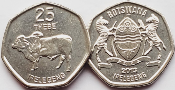 1757 Botswana 25 thebe 2013 Brahman bull km 33 UNC