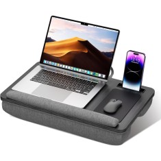 Suport Laptop cu Mousepad, Suport Telefon, Tableta, Ergonomic, Perna Dubla, Portabil, 10-16&quot;, 58x38x8 cm, Negru/Gri