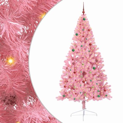 vidaXL Pom de Crăciun artificial pre-iluminat Roz 240 cm PVC 3397110 foto