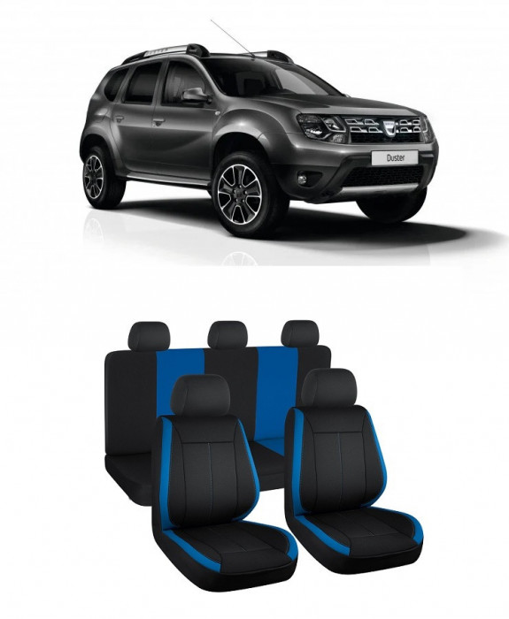Set huse scaune dedicate Dacia Duster (2009-2017) Negru-Albastru Vision