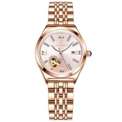 Ceas dama Poedagar Fashion Quartz Analog Indici Luminosi Bratara Auriu Roze foto