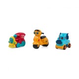 Set 3 Vehicule cu Inertie MomKi - Masinuta Albastra, Tren Rosu, Scuter Galben - Varsta 18 Luni+