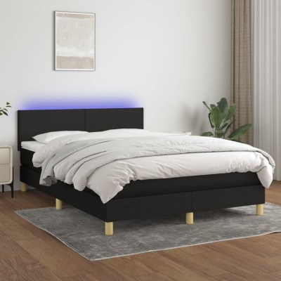 vidaXL Pat cu arcuri, saltea și LED, negru, 140x190 cm, textil 3133551 foto