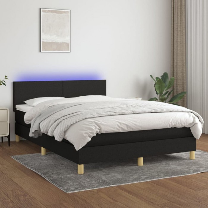 vidaXL Pat cu arcuri, saltea și LED, negru, 140x190 cm, textil 3133551