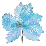 Ornament Crăciun, Floare Cu Clips, Culoare Ciel, Mărime 23cm, Irizată, Glitter Argintiu, Material Poliester