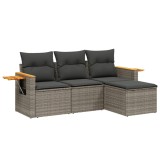Set canapea de gradina cu perne, 4 piese, gri, poliratan