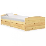 Gossi cadru de pat cu 2 sertare, 90 x 200 cm, lemn masiv de pin