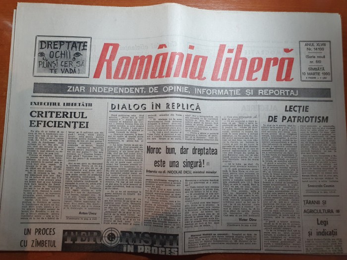 ziarul romania libera 10 martie 1990-articolul &quot;teroristii in proces&quot;