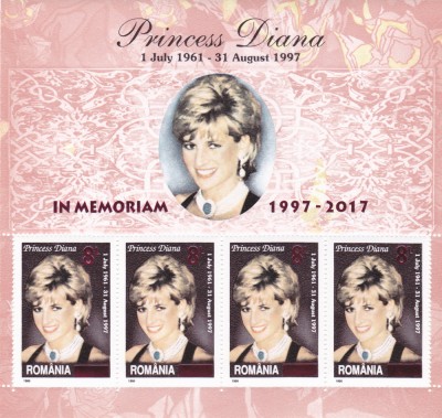 2017 PRINTESA DIANA,BLOC SUPRATIPAR,RAR!,NEUZAT,MNH,ROMANIA. foto