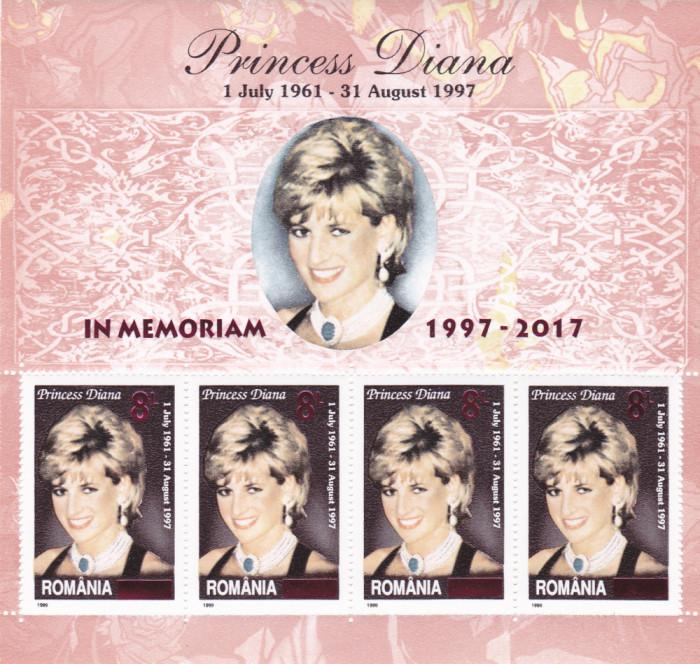 2017 PRINTESA DIANA,BLOC SUPRATIPAR,RAR!,NEUZAT,MNH,ROMANIA.