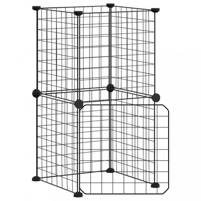 Cusca animale de companie cu usa, 8 panouri, negru 35x35cm otel