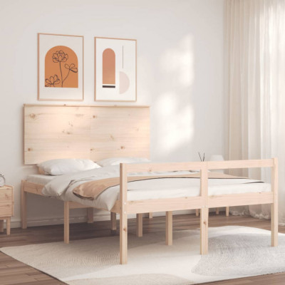 vidaXL Cadru de pat senior cu tăblie dublu, lemn masiv foto