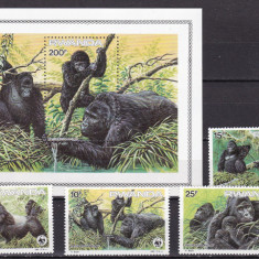 Rwanda 1985 fauna maimute MI 1292-1295 + bl. 103 MNH