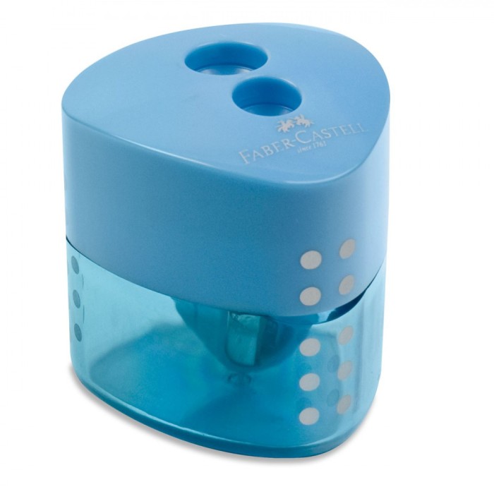 Ascuțitoare Dublă Faber Castell, Triunghiulară, 2 Găuri, Plastic, Culoare Bleu