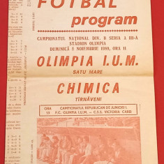 Program meci fotbal "OLIMPIA IUM" SATU MARE - "CHIMICA" TARNAVENI (05.11.1989)