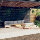 vidaXL Set mobilier grădină cu perne, 11 piese, gri, lemn masiv pin 3097036
