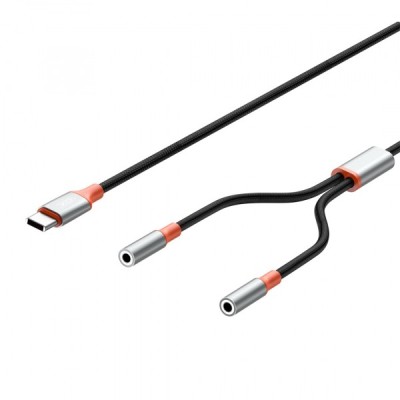 Cablu Audio Splitter USB-C - 2 x 3.5mm XO Design NB-R269B 2in1, 1.2m, Negru foto