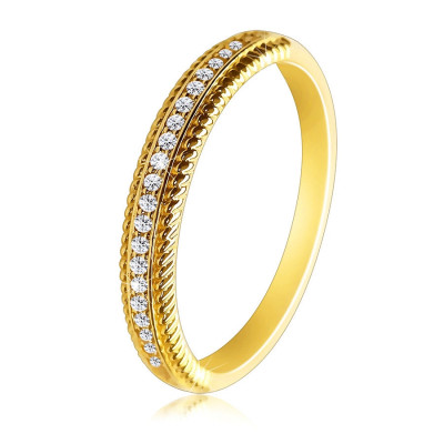 Inel din aur de 14K - ornamente decorative cu crestături pe brațe, zirconii transparente - Marime inel: 52 foto