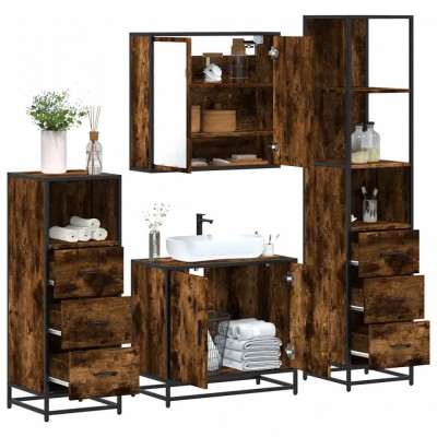 Gossi set de mobilier de baie 4 piese lemn prelucrat de stejar afumat foto