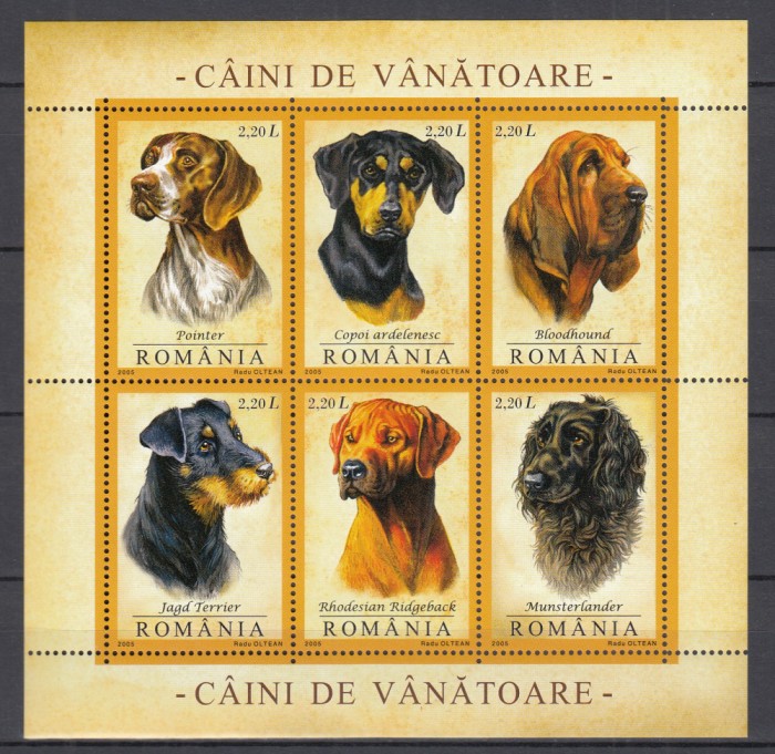 ROMANIA 2005 LP 1694 a CAINI DE VANATOARE BLOC MNH