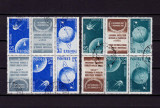 RO 1957 ,LP 444 ,&quot; Sateliti artificiali &quot;,serie triptic tete-beche 2/1,stampilat