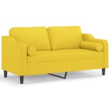 Cumpara ieftin Canapea cu 2 locuri cu pernute, galben deschis, 140 cm, textil