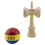 Cumpara ieftin Kendama profesionala din lemn cu rulment metalic, editie Stil Romanesc tricolor, finisaj Super Sticky, cupe mari King Size V3, 18 cm, multicolor