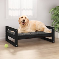 vidaXL Pat pentru c&acirc;ini, negru, 75,5x55,5x28 cm, lemn masiv de pin