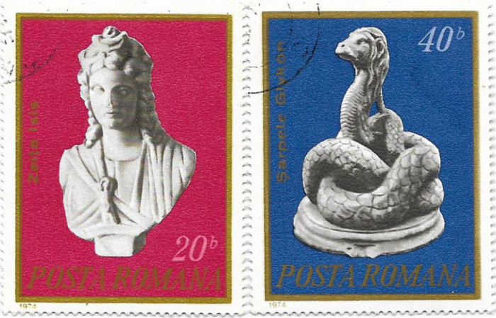 Arheologie din Romania, 1974 - 20 B, 40 B, obliterate