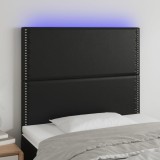 Cumpara ieftin Tăblie de pat cu LED, negru, 100x5x118/128 cm, piele ecologică