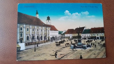 Carte postala, Sibiu piata, inceput de secol XX foto